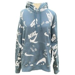 Nike Club Hoodie All Over Nike Swoosh Logo/Just Do it, blue/white size medium